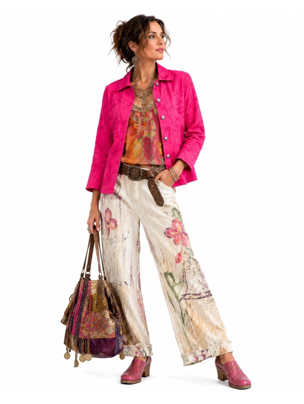 BFA Classics Pink Soutache Embroidered Cotton Jacket Petite L Art To Wear